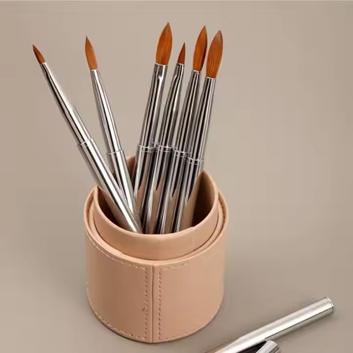 OEM Packaging Rose Gold Ferrule Pink Wooden Crimped 100% Kolinsky Acrylic Nail Brush Nails size 8 10 12 14 16 18 20