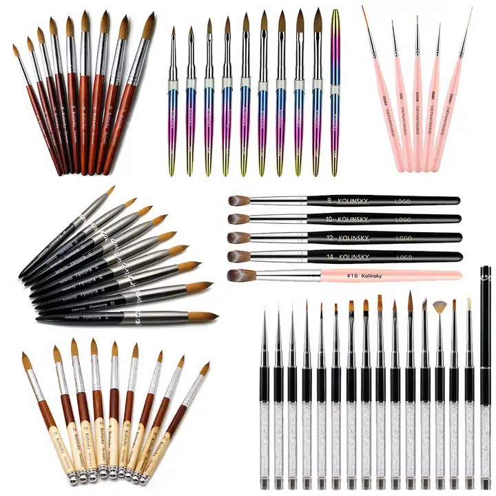 Wooden Nail Art Brush Liner Holder Set kolinsky Private Label Nail Brush Wholesale Custom High Quality Kolinsky Germany Acrylic