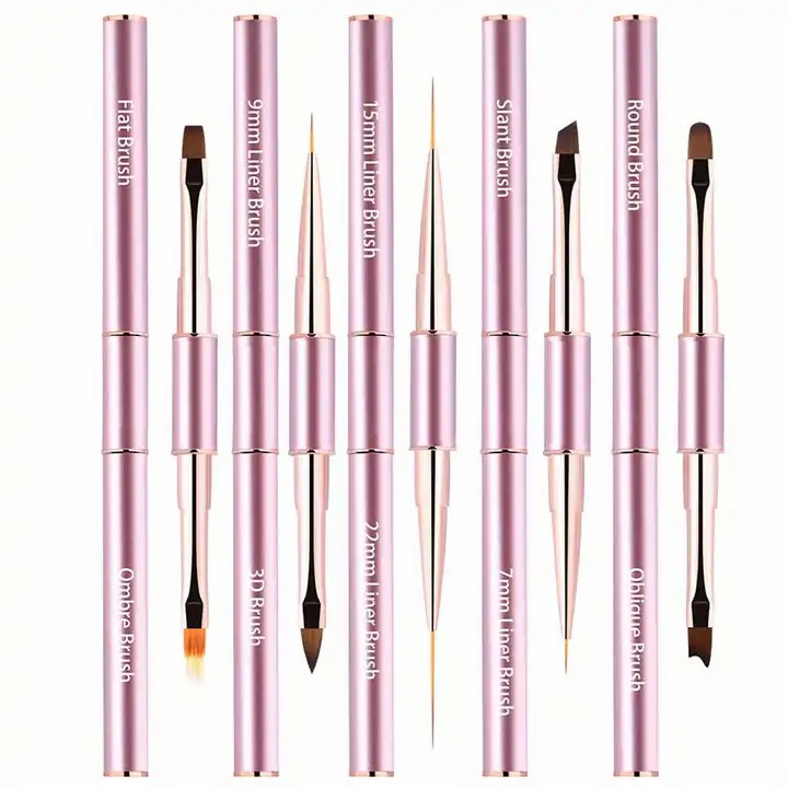 Nylon Hair Nail Supplies Tools Liner Nail Brush Fully Metal Handle Double Ended Uv Nail Art Brushes