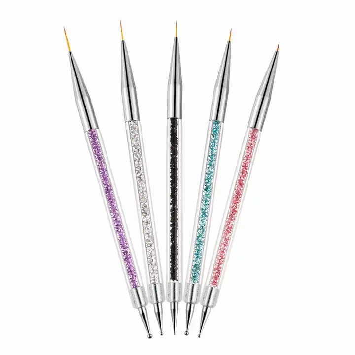 5pcs/set Glitter Handle Drawing Painting Dotting Liner Nail Brush Double Heads Nail Art Pen