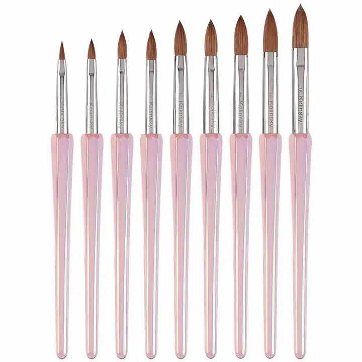 New Crystal Handle Nail Art Brushes Set 3D Carving Manicure Salon Kolinsky Bristles Acrylic Nail Brushes