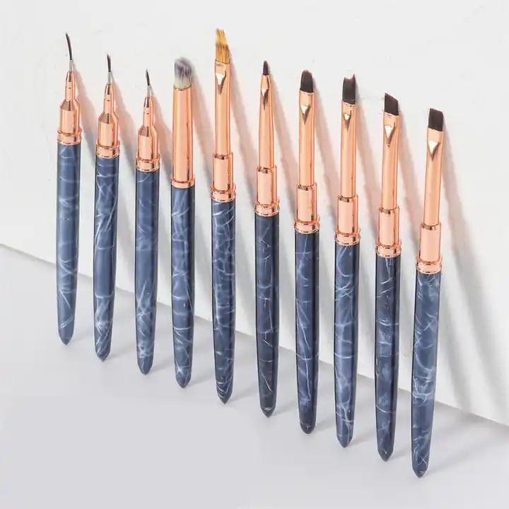 New Product Marble Nail Acrylic Brushes Metal Handle Nylon Hair Acrylic Application Nail Brushes for DIY Nail Salon