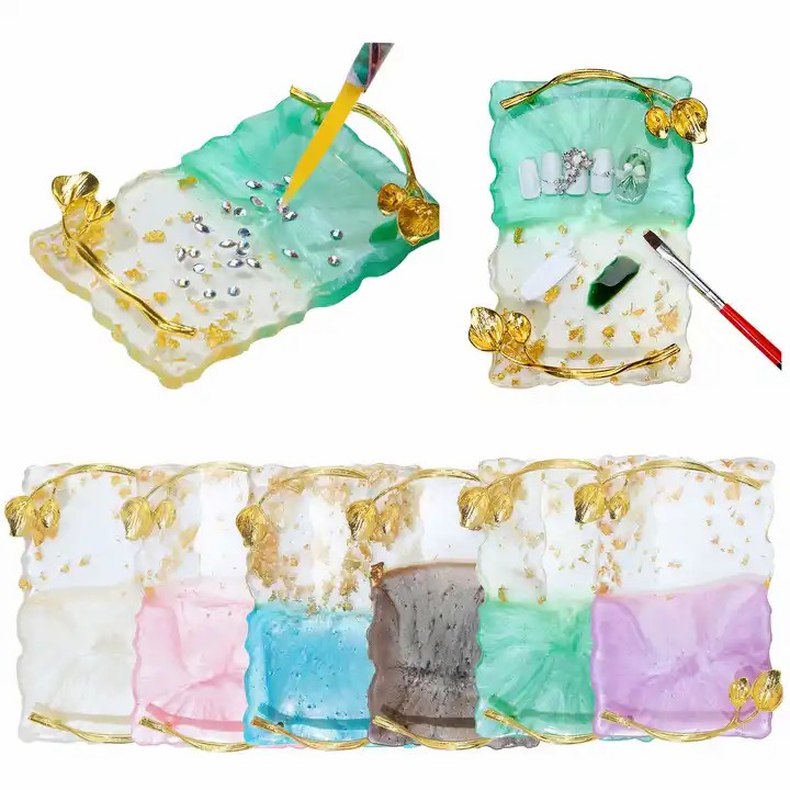 New Arrival Retro Resin Nail Art Palette Gold Edge Nail Gel Color Display Board False Nail Tips Stone Display Palette