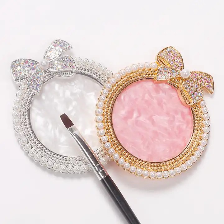 New Natural Resin Bowknot Pearl Diamond Nail Tip Art Display Board Nail Art Gel Powder Painting Gold Edge Mixed Color Pa