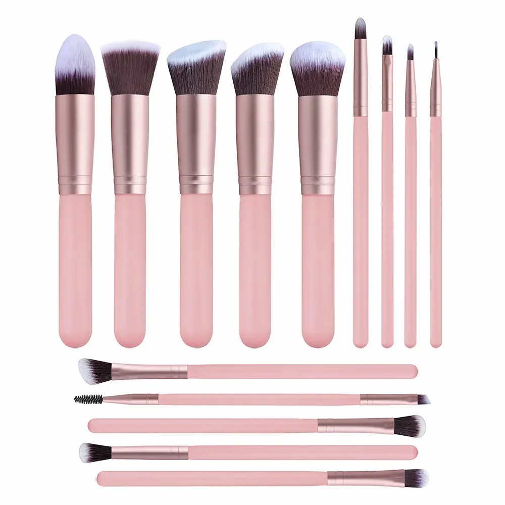 New 14pcs Makeup Brush Set Foundation private label custom logo Cruelty-Free vegan hair pink Synthetic