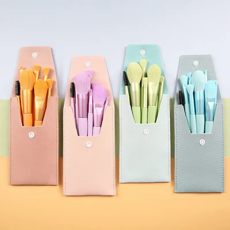 New 8pcs Mini makeup brushes with matte wooden handle portable soft hair makeup brush set beauty tools