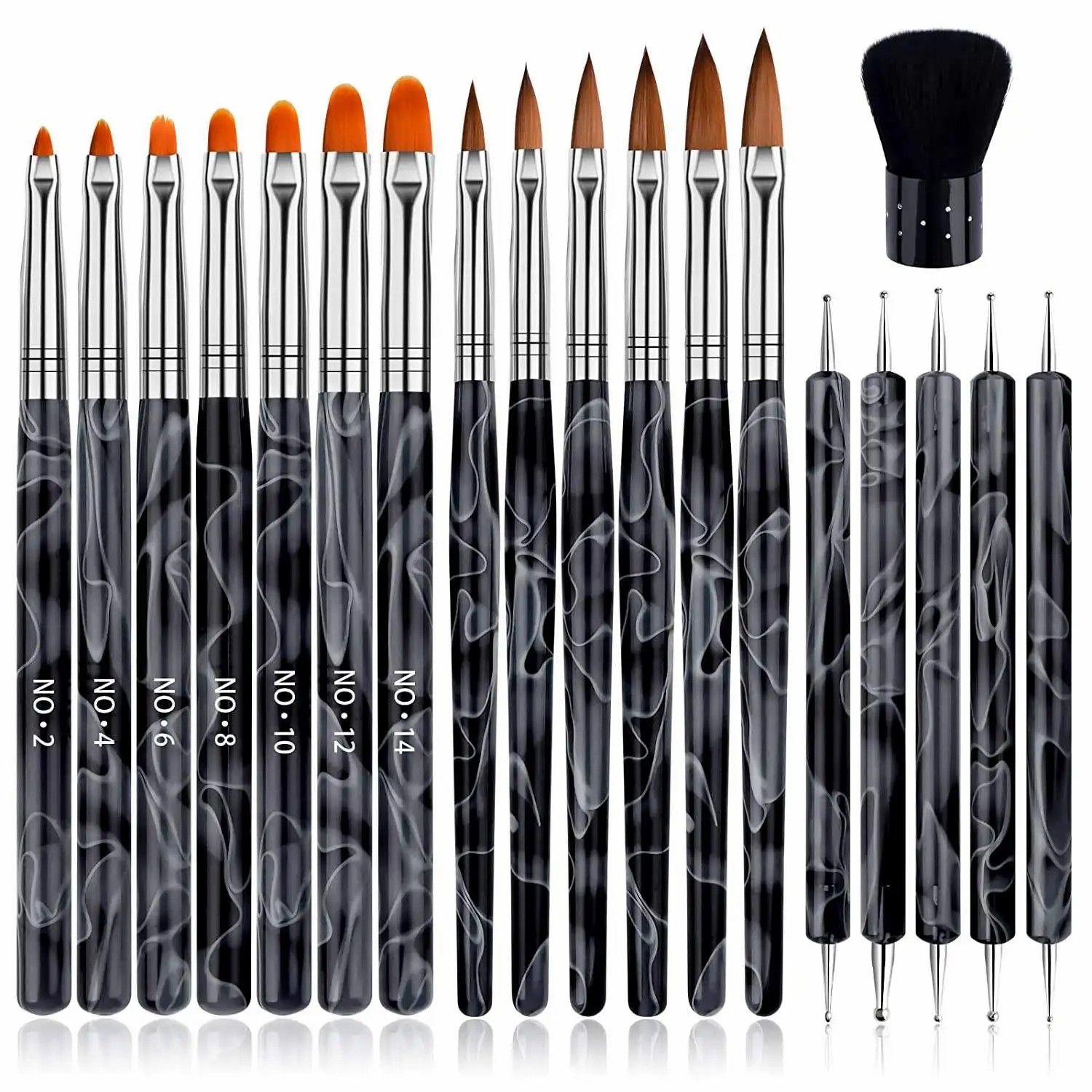19 Pcs Nail Art Brushes Acrylic Nail Brush Set for Acrylic Application UV Gel Nail Brush Art Painting Dotting pen