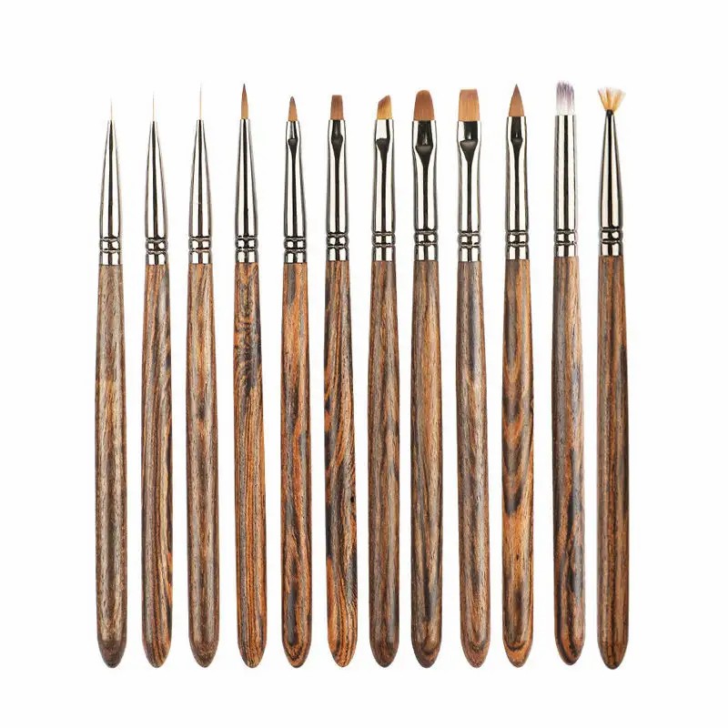 Customizable logo packaging color style nail wood set brush 10 pieces ombre liner gel wholesale