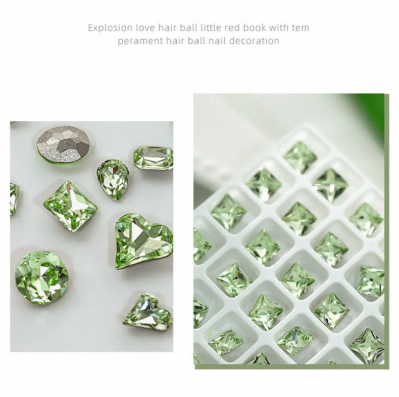 Manicure crystal olive light green oval heart-shaped right-angle square super flash special-shaped nail accessories wholesale