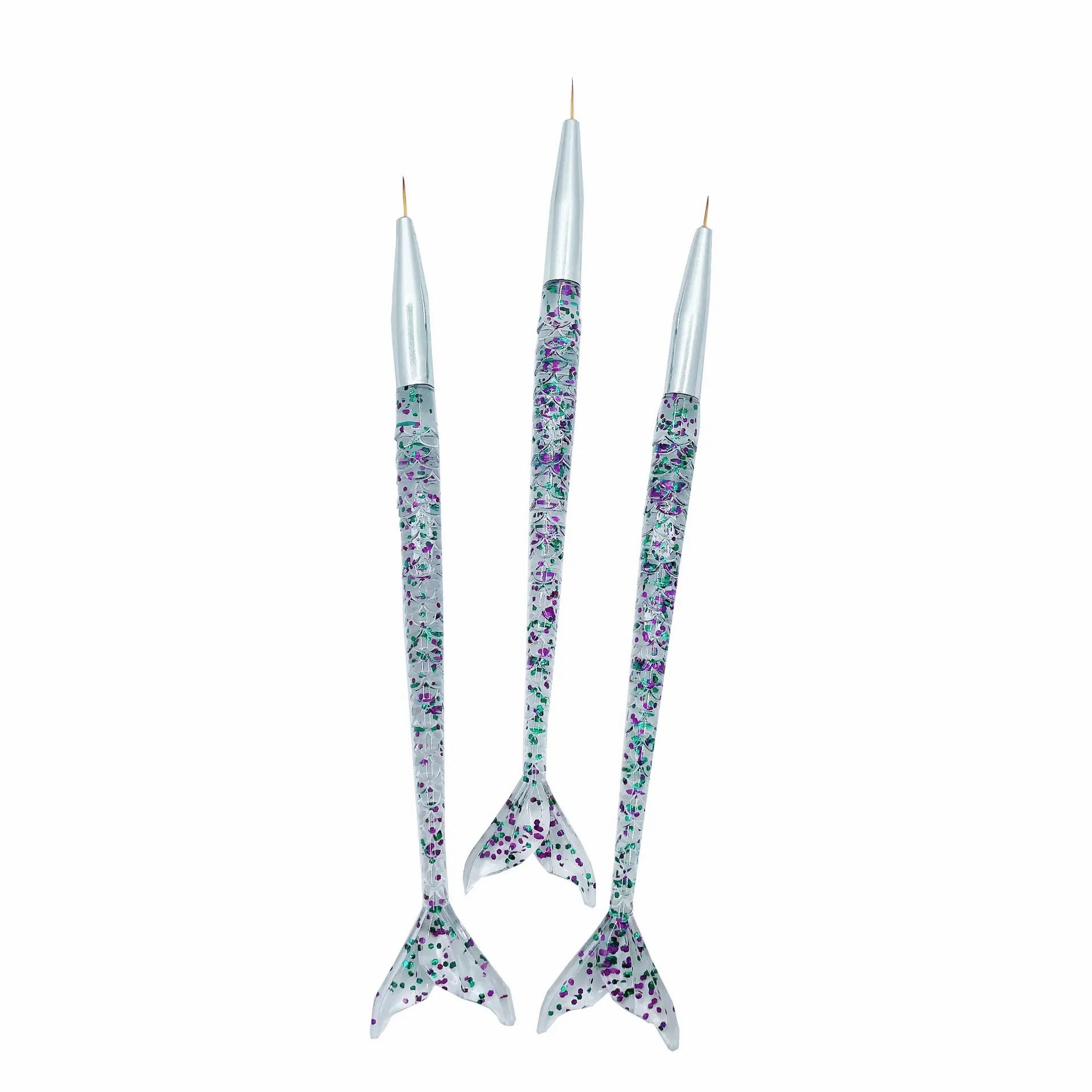 Nail Art Tools Mermaid Fish Shape transparent purple Painting Drawing Gradient Nail Brush For 3pcs/set