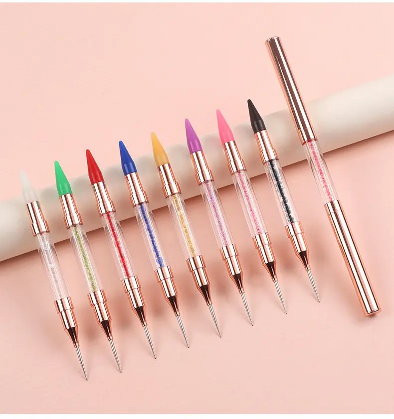 Factory nail dotting pen Direct sales double headed nail crayon and nail dotting pen gold metal handle dotting pen