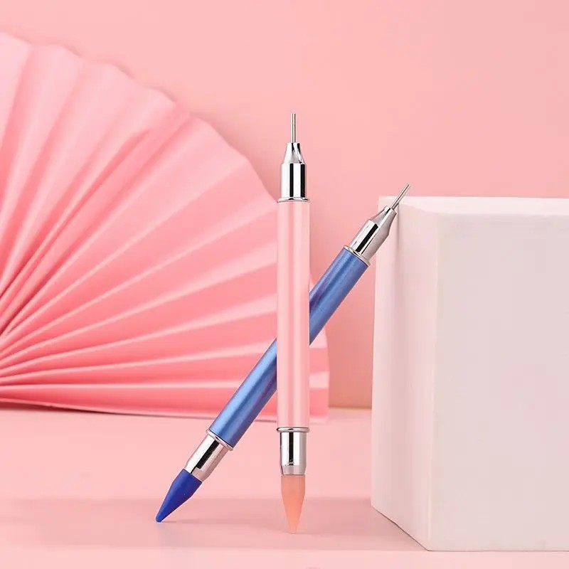 Custom Logo Dual Ended DIY Nail Art Tool Professional Nail Rhinestone Picker Dotting Pen With Extra 2 Wax Head