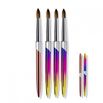 Custom Logo 100% Pure Kolinsky Hair Gradient Metal Handles Round Head Acrylic Nail Brush for Acrylic Nails Art