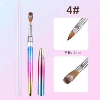 Custom Logo 100% Pure Kolinsky Hair Gradient Metal Handles Round Head Acrylic Nail Brush for Acrylic Nails Art