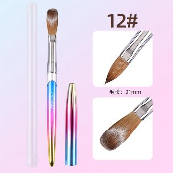 Custom Logo 100% Pure Kolinsky Hair Gradient Metal Handles Round Head Acrylic Nail Brush for Acrylic Nails Art