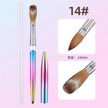 Custom Logo 100% Pure Kolinsky Hair Gradient Metal Handles Round Head Acrylic Nail Brush for Acrylic Nails Art