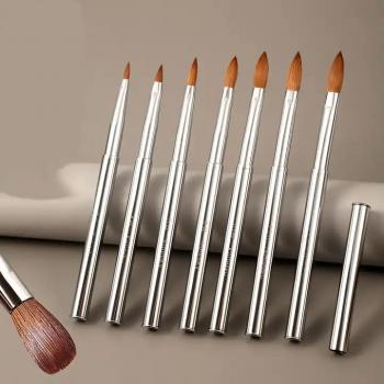 OEM Packaging Rose Gold Ferrule Pink Wooden Crimped 100% Kolinsky Acrylic Nail Brush Nails size 8 10 12 14 16 18 20