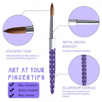 Luxury Acrylic Brush USA Size Classics Star Purple Metal High Quality Custom 100% Kolinsky Acrylic Nail Brush