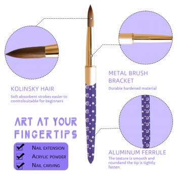 Best USA Size 12/14/16/18/20 Nail Brush Kolinsky Round /Oval Acrylic Nail Brush with Purple Handle for Custom Logo