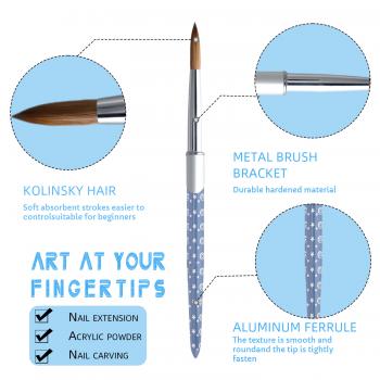 High Quality Latest Fashion Nail Brushes Wholesale Metal Handle Crimped Round Number 8 10 12 14 16 18 Acrylic Brush Kolinsky