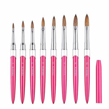 Luxury Hot Pink Professional Acrylic Powder Brush Metal Handle 100% Kolinsky Acrylic Nail Brush