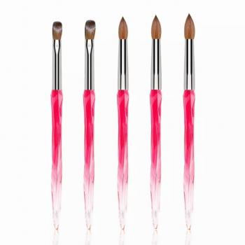 Luxury Hot Pink Professional Acrylic Powder Brush Metal Handle 100% Kolinsky Acrylic Nail Brush