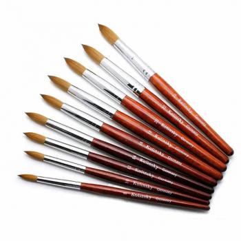 High Quality Sky Blue Wooden Handle Crimped 100% Kolinsky for Acrylic Nail Brush