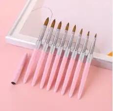 High Quality Sky Blue Wooden Handle Crimped 100% Kolinsky for Acrylic Nail Brush