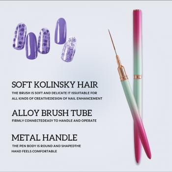 Wholesale Premium Pincel Gradient Color Metal Handle Synthatic Nylon Hair Extremely Thin Detail Nail Art Liner Brush
