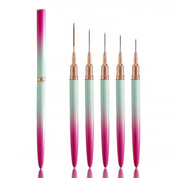 Wholesale Premium Pincel Gradient Color Metal Handle Synthatic Nylon Hair Extremely Thin Detail Nail Art Liner Brush