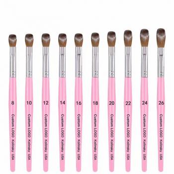 OEM Packaging Rose Gold Ferrule Pink Wooden Crimped 100% Kolinsky Acrylic Nail Brush Nails size 8 10 12 14 16 18 20