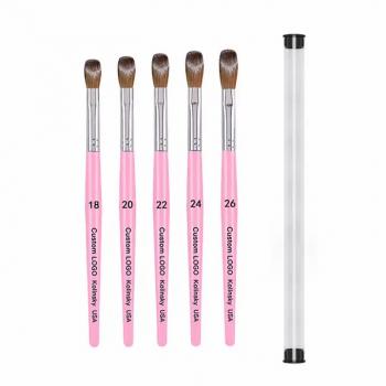 OEM Packaging Rose Gold Ferrule Pink Wooden Crimped 100% Kolinsky Acrylic Nail Brush Nails size 8 10 12 14 16 18 20