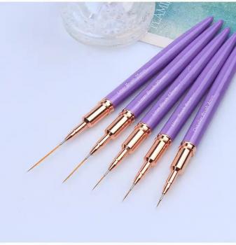 Hot Nail Long Striping Purple Liner Brush Metal Handle 5pcs Tube Nail Art Brush Design Liner Set 3d 5/9/15/20/25mm
