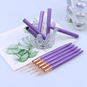Hot Nail Long Striping Purple Liner Brush Metal Handle 5pcs Tube Nail Art Brush Design Liner Set 3d 5/9/15/20/25mm