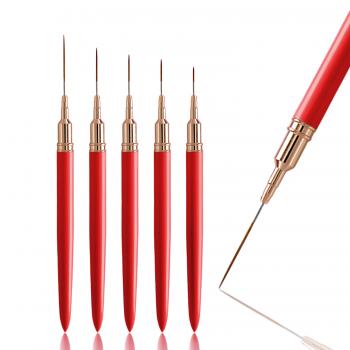 Professional Custom Hot Red Metal Handle Manicure Thin Nail Gel Brush New Japanese Miniature Detail Liner Nail Art Brush Set