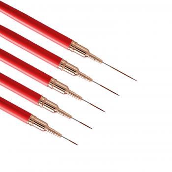 Professional Custom Hot Red Metal Handle Manicure Thin Nail Gel Brush New Japanese Miniature Detail Liner Nail Art Brush Set