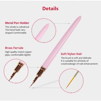 New Product Customized french stripe nail art liner brush detail custom logo metal art liner brush nail liner brush 5pcs