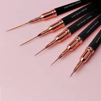 Factory Outlet Nylon Hair Acrylic Nail Brush Black Metal Handle Nail Art Liner Brushes