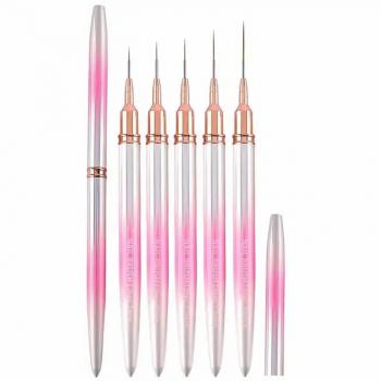 2024 Pink Nail liner art brush customizable logo metal handle 5mm 7mm 9mm 11mm 13mm 15mm nail brush set