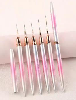 2024 Pink Nail liner art brush customizable logo metal handle 5mm 7mm 9mm 11mm 13mm 15mm nail brush set