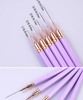 New Product Metal Handle Nail Art Brushes Liner Purple Red Gold 5 Pcs Nail Art Liner Brush Custom Liner Nail Art Brushes