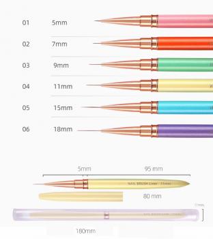 Colorful Metal Handle Nail Liner Striping Brushes Details Fine Drawing Nail Art UV Gel Polish Painting Drawing Pen Brushes
