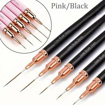 Nail Liner Brush Set Black Handle Nail Drawing Painting 3d Tips Line Stripes Uv Gel Brushes Painting Pen Manicure Tools Brush