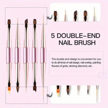 Nylon Hair Nail Supplies Tools Liner Nail Brush Fully Metal Handle Double Ended Uv Nail Art Brushes