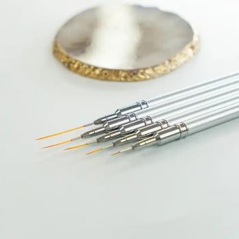Custom logo Metal nail art brush set liner 5pcs french stripe nail art liner brush privated label nail painting brush
