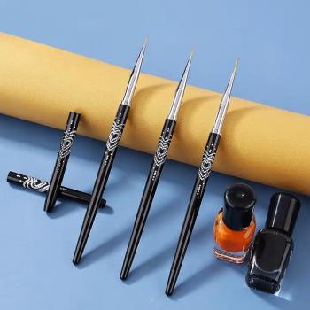 3Pcs Stripper Liner Brush Gel Liner Nail Art Black Metal Nail Brush Set for Manicure
