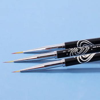 3Pcs Stripper Liner Brush Gel Liner Nail Art Black Metal Nail Brush Set for Manicure