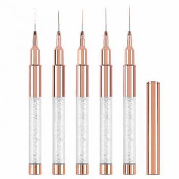 Nail brush set rose gold 5pcs metal brush holder embedded with white acrylic broken drill customized style liner nail art brush