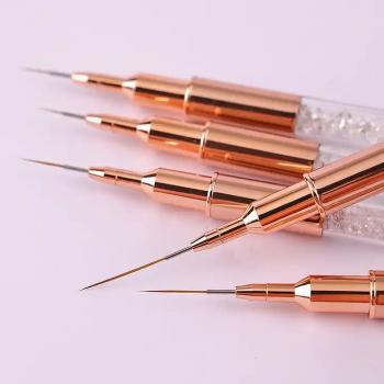 Nail brush set rose gold 5pcs metal brush holder embedded with white acrylic broken drill customized style liner nail art brush