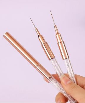 Nail brush set rose gold 5pcs metal brush holder embedded with white acrylic broken drill customized style liner nail art brush